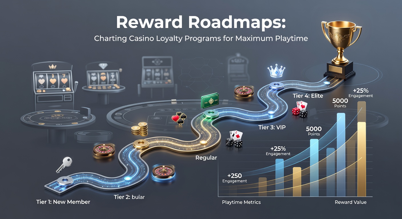 Grafik mit einer Karte, die Stufen eines Casino-Loyalty-Programms darstellt, inklusive Punkte-Sammlung und Belohnungen