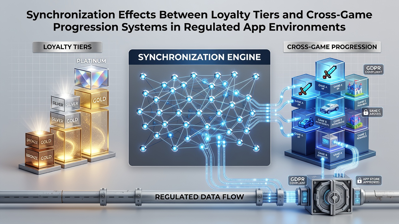 Visualisierung der Integration von Loyalitätsstufen mit Cross-Game-Progression in mobilen Gaming-Apps